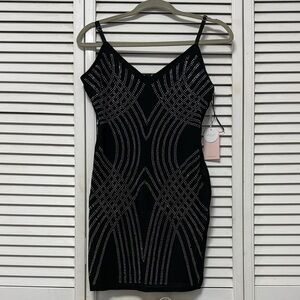 Women’s Black Studded V-Neck Bodycon Dress Sz Medium